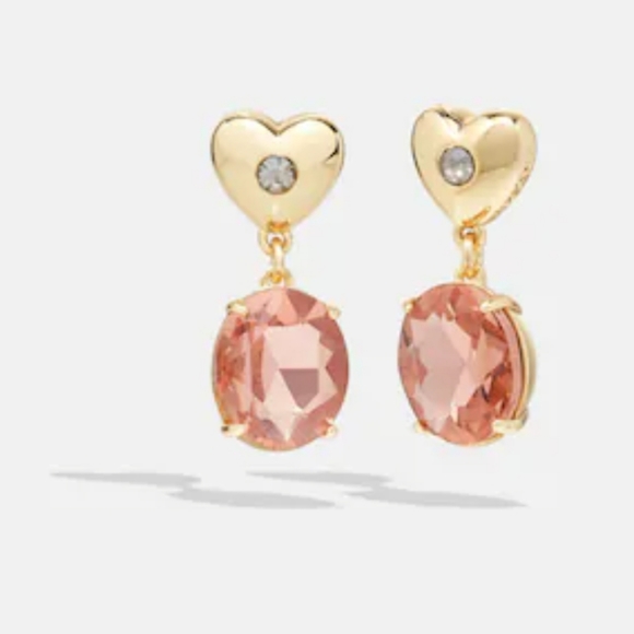 👀50% OFF👀👂🩷 NWT‼️ COACH brand Heart Stone Drop Earrings - Picture 4 of 9